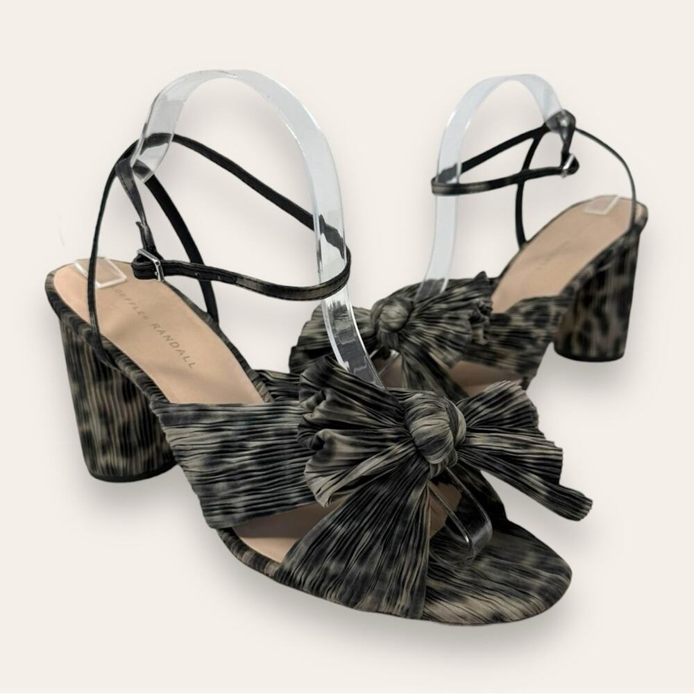 Loeffler Randall Camellia Leopard Pleated Knot Bow Ankle Strap Mule Heels 11